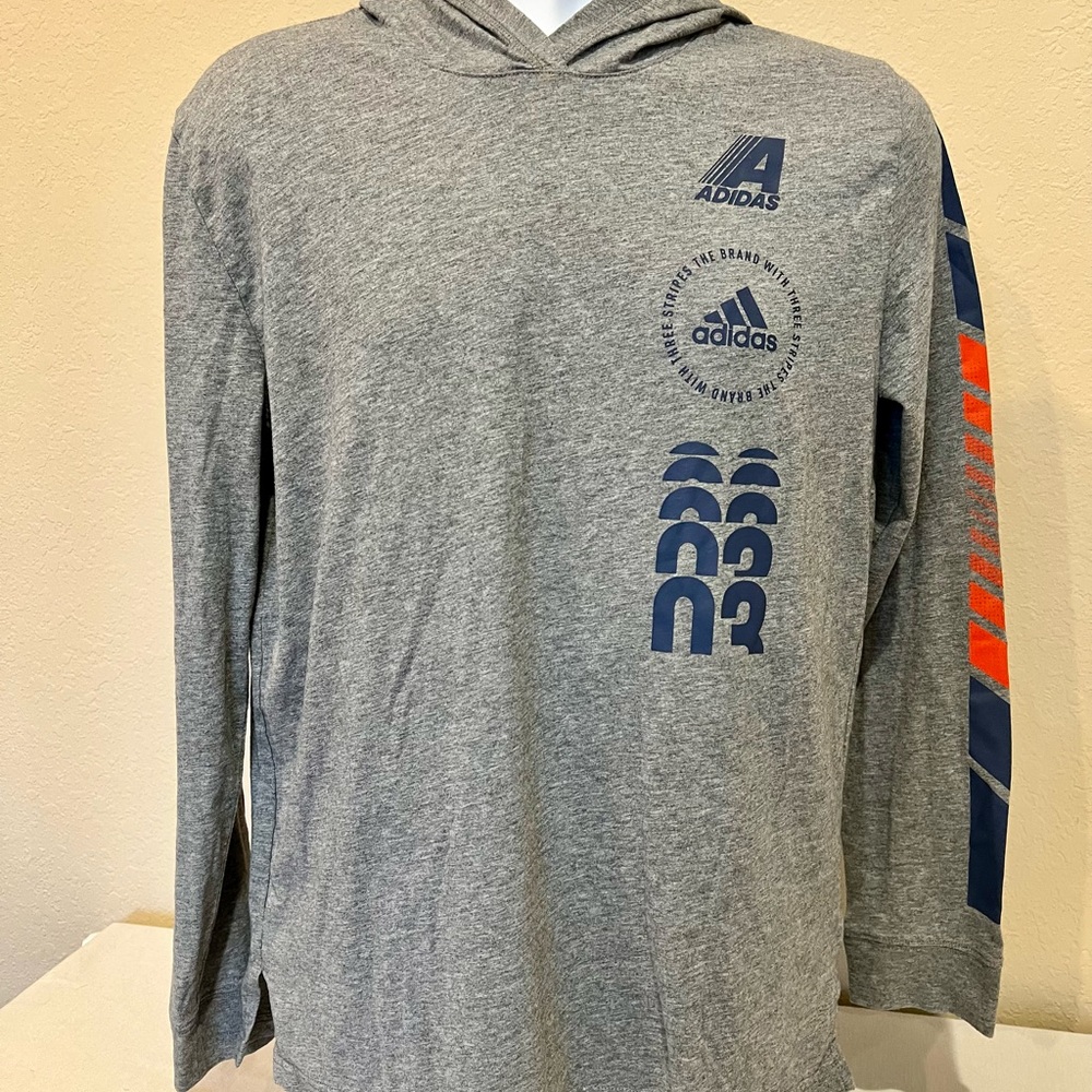 Adidas Youth Boys XL/18-20 Gray Hoodie with Blue and Orange Accents